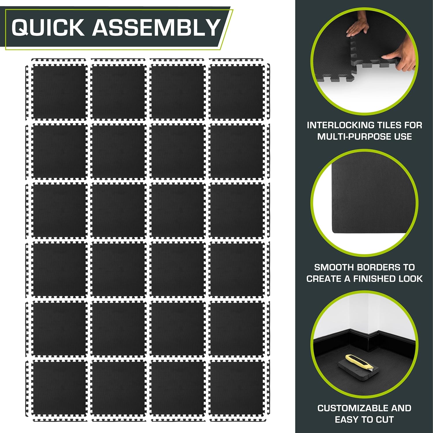 ProsourceFit Exercise Puzzle Mat 3/4 - Black-96